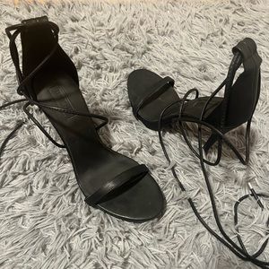 Worn once INDOORS forever 21 Black high heels strappy tie up